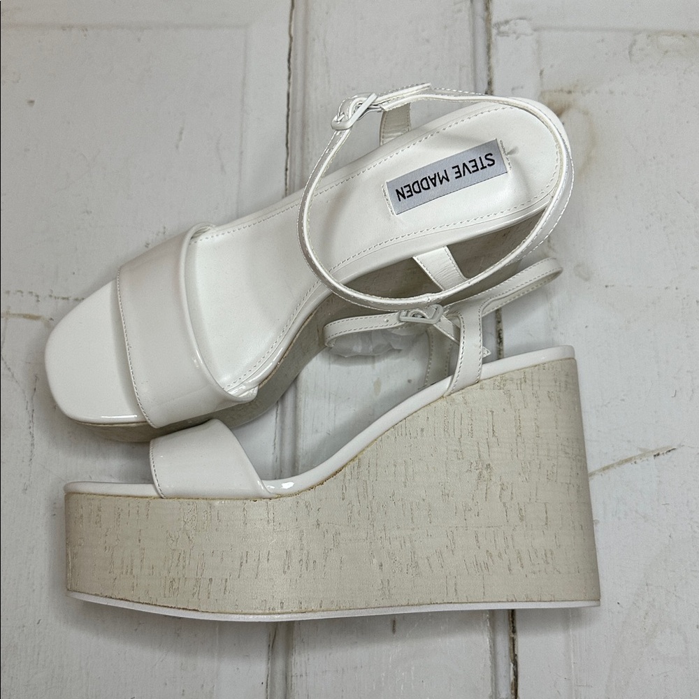 Steve Madden White Platform Wedge Sandals
